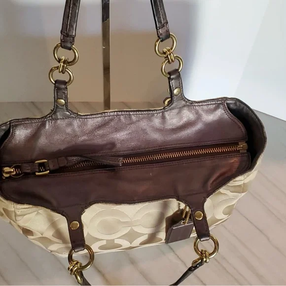 Coach Mia Op Art Beige Gold Shoulder Bag 15758 - Picture 6 of 16